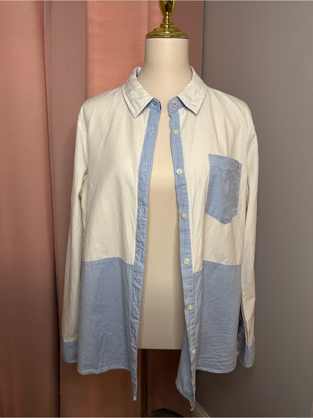 Vineyard Vines White Colorblock Button Down Cotton Tencel Blend Relaxed Sz 14